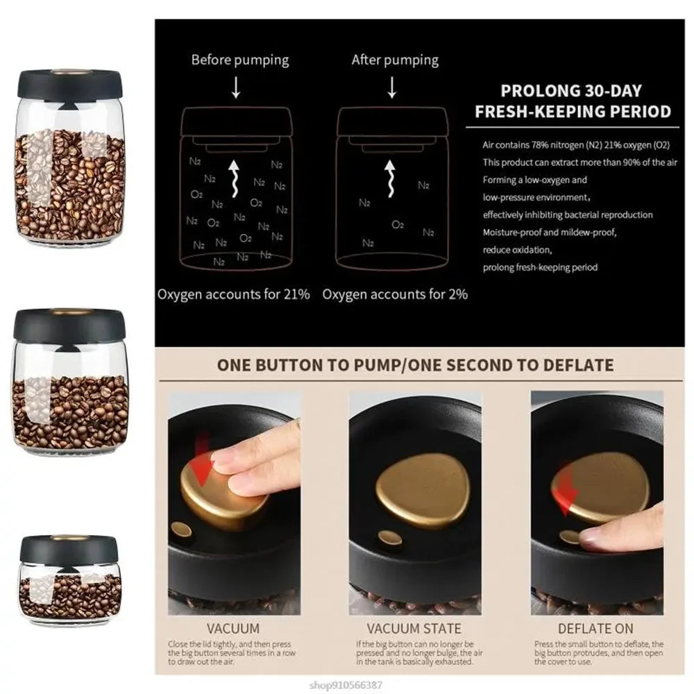 Glass Vacuum Sealed Storage Jar – Coffee Beans & Tea Glass Storage Jar SPOT