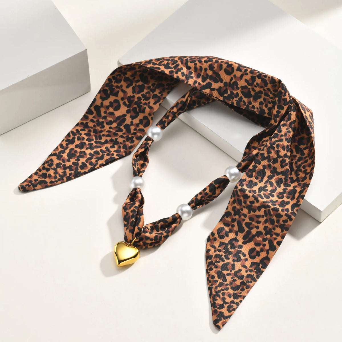 Leopard Scarf Necklace – 18K Gold Heart Pendant, Hypoallergenic Pendant Scarf Necklace SPOT