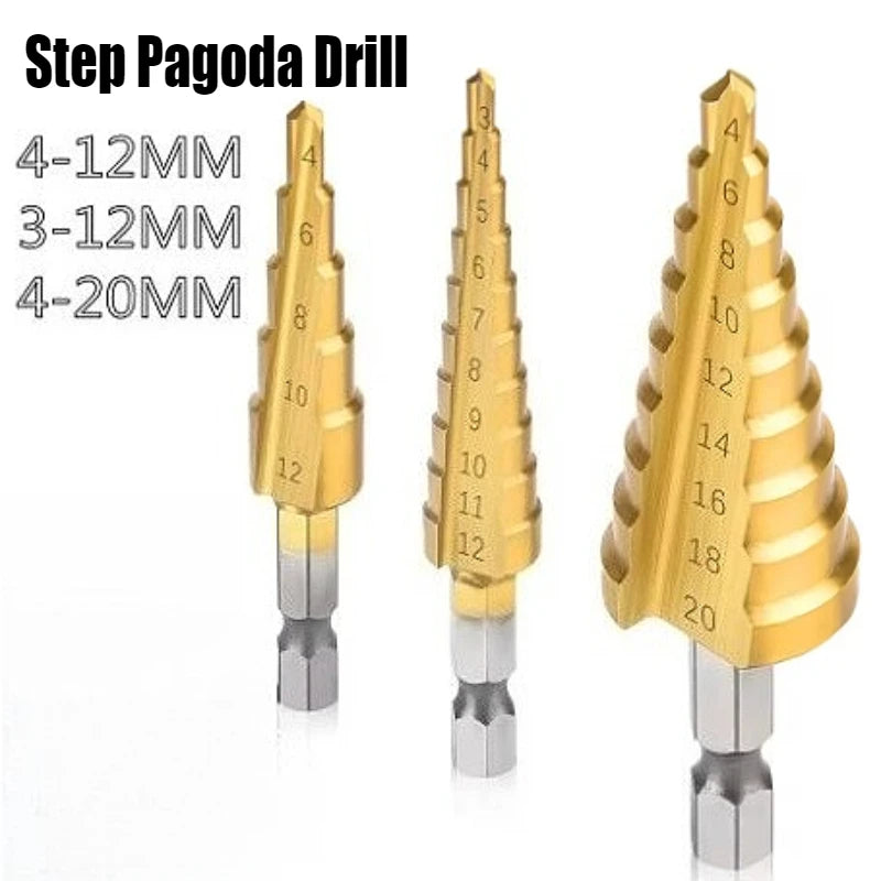 HSS Titanium Step Drill Bit Set – 3-12mm, 4-12mm, 4-20mm Step Drill Bit Set SPOT