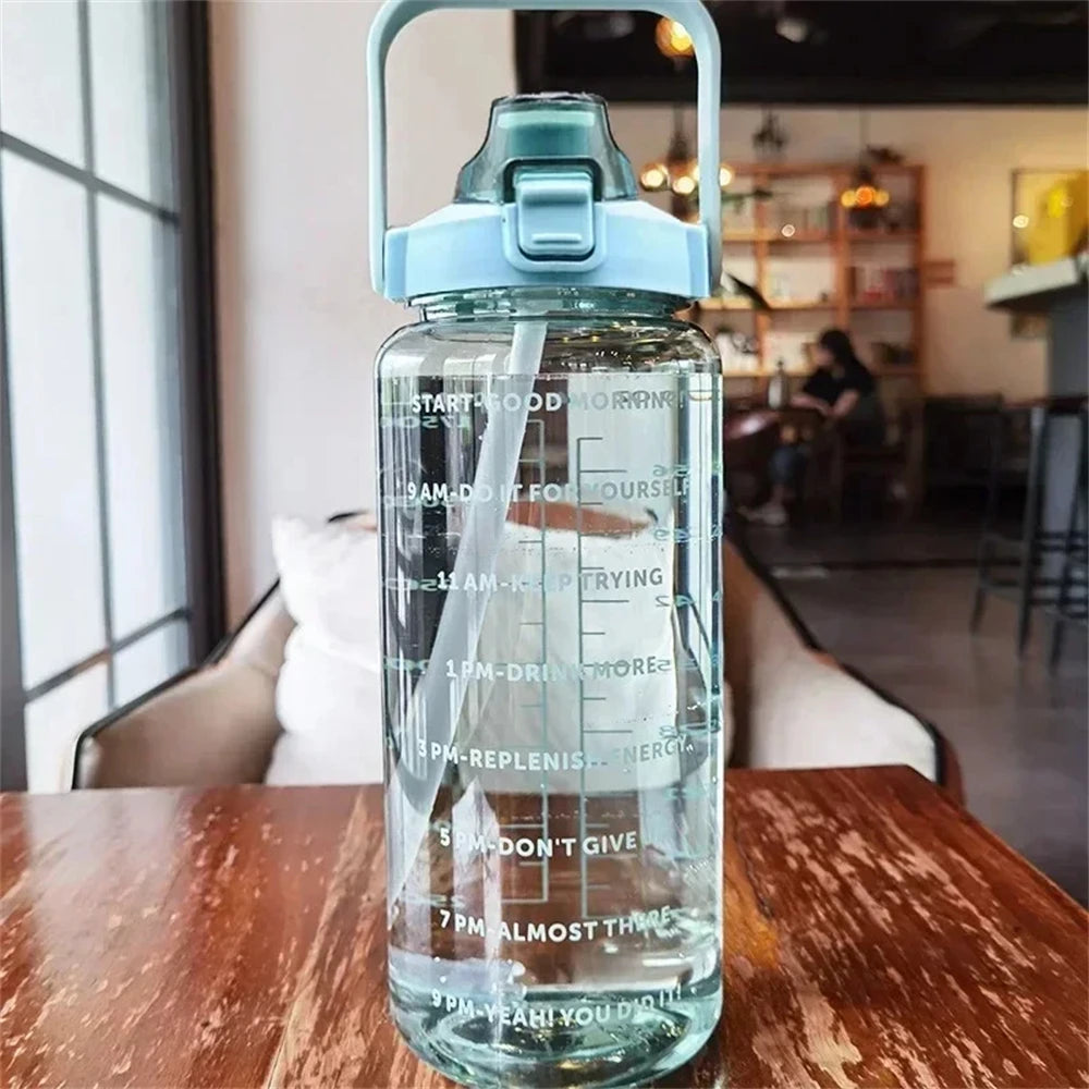 2L Water Bottle with Straw & Time Marker – Sports & Fitness Sports Water Bottle SPOT Green