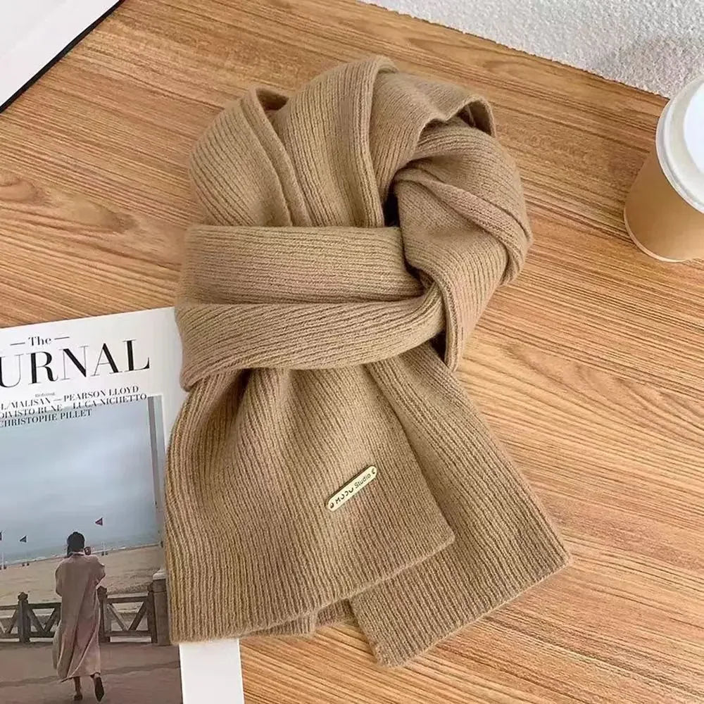 Women's Winter Knit Neck Warmer Cross Scarf – Solid Color Knit Neck Warmer Scarf SPOT Khaki