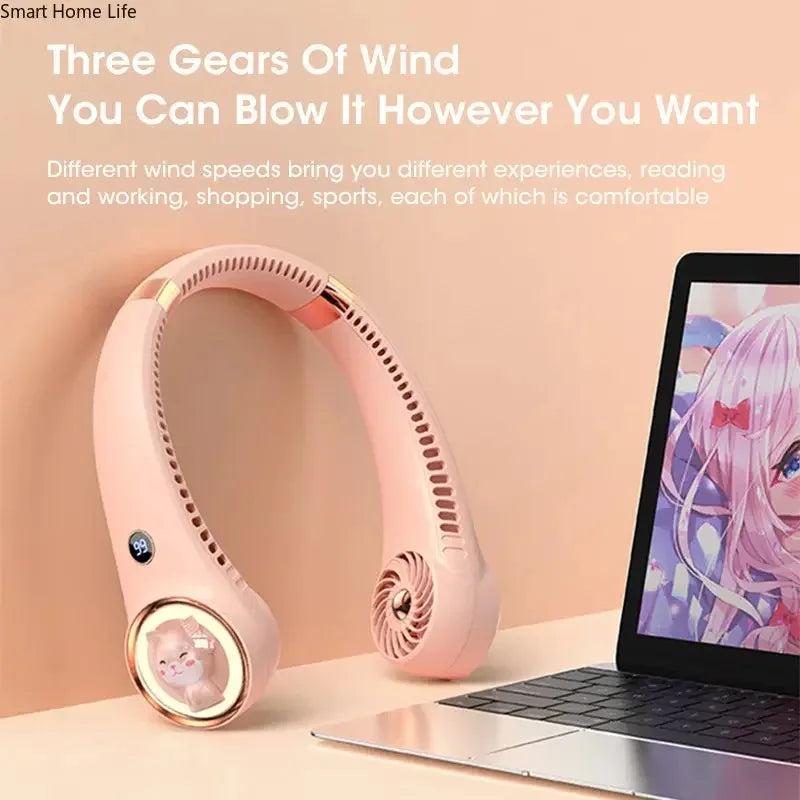 Bladeless Neck Fan Cute Cat – 2000mAh USB Rechargeable Wearable Neck Fan SPOT