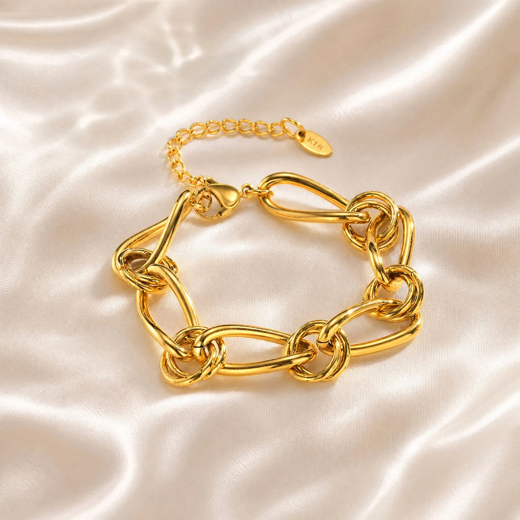Chunky Geometric Link Bracelet – 18K Gold Plated Adjustable Chain Link Bracelet SPOT