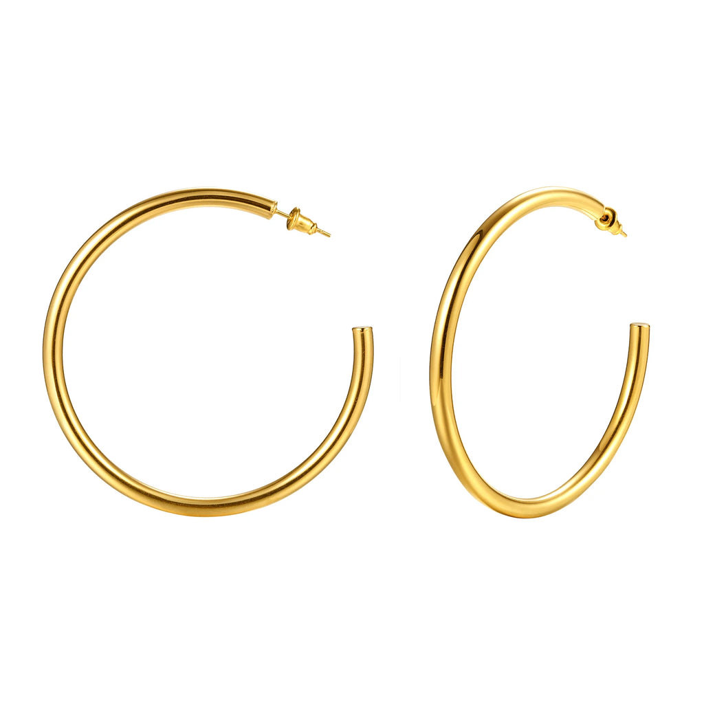 Chunky Gold Hoop Earrings – Waterproof Stainless Steel, 4 Sizes Hoop Earrings SPOT Gold C shape 42mm
