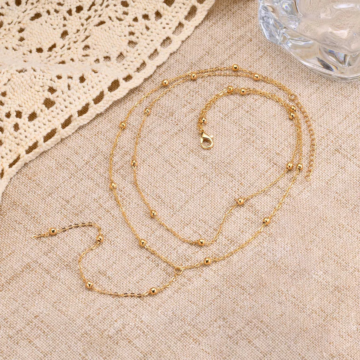 Meaeguet Gold Plated Lariat Necklace – Double Layered Pendant Lariat Pendant Necklace SPOT