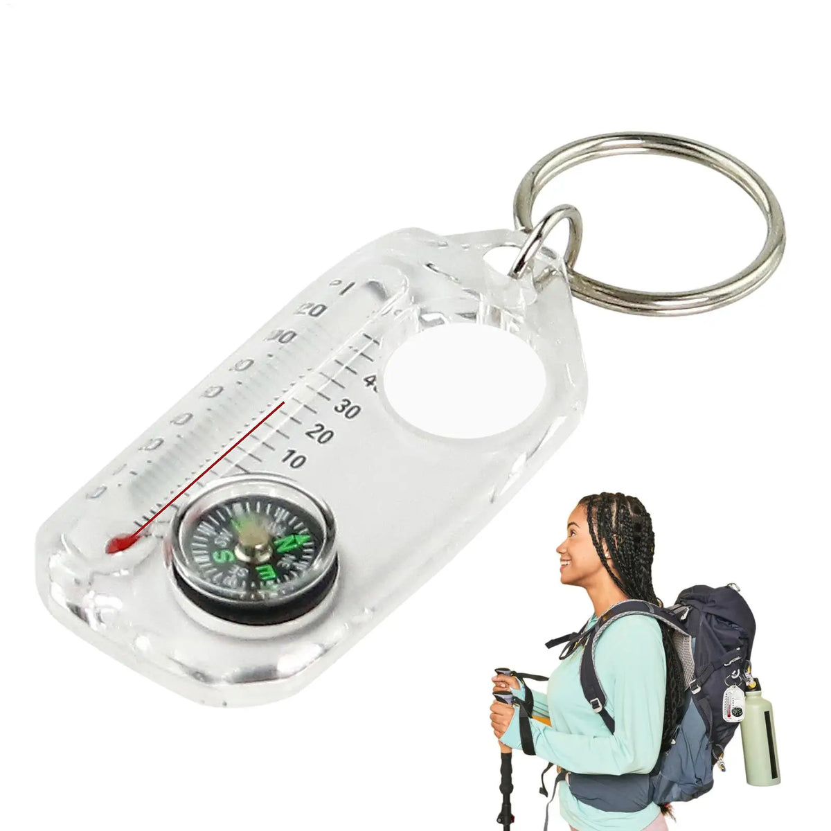 Mini Keychain Compass & Thermometer – Camping Outdoor Tool Keychain Compass SPOT