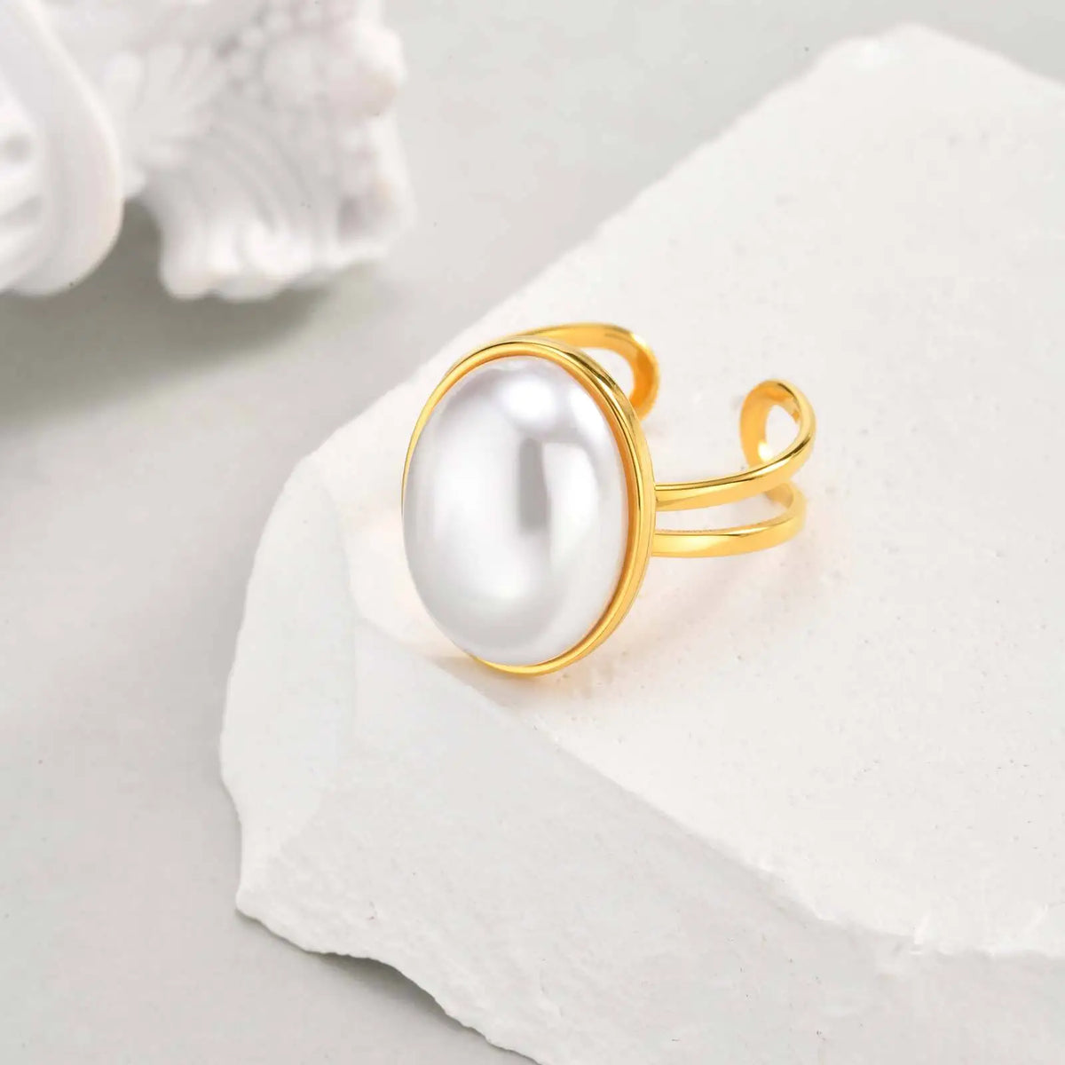 Pearl Ring for Women – 18K Gold Plated Open Band | Stainless Steel Pearl Fashion Ring SPOT
