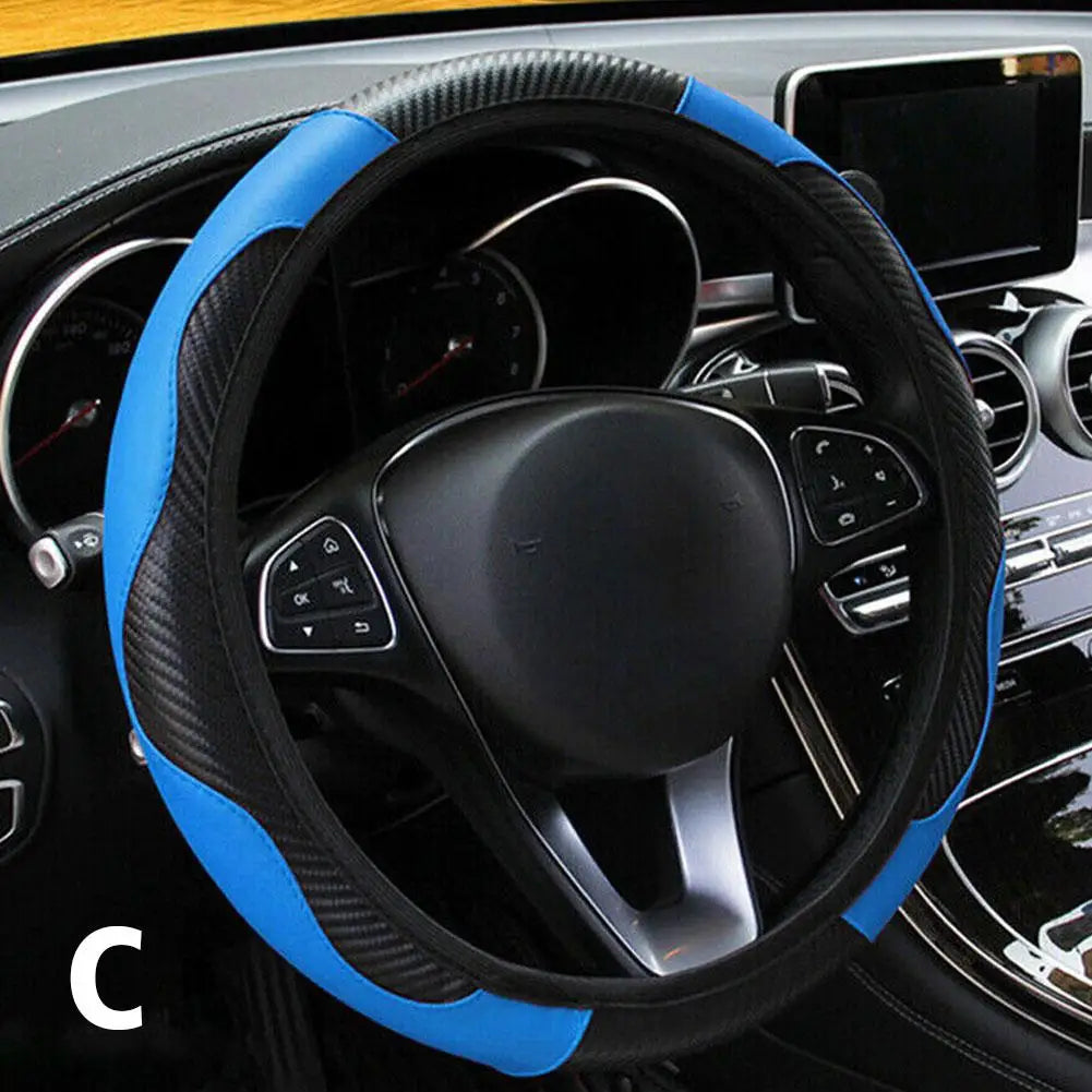 PU Leather Steering Wheel Cover – Fits 14.5–15.5 Inch Wheels Steering Wheel Cover SPOT Sky Blue