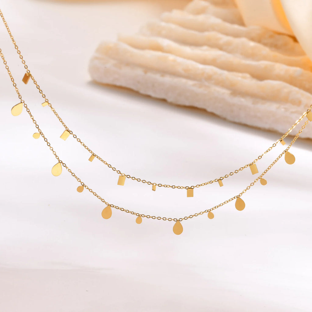 Boho Gold Multilayer Necklace – Geometric Pendants Stainless Steel Multilayer Chain Necklace SPOT