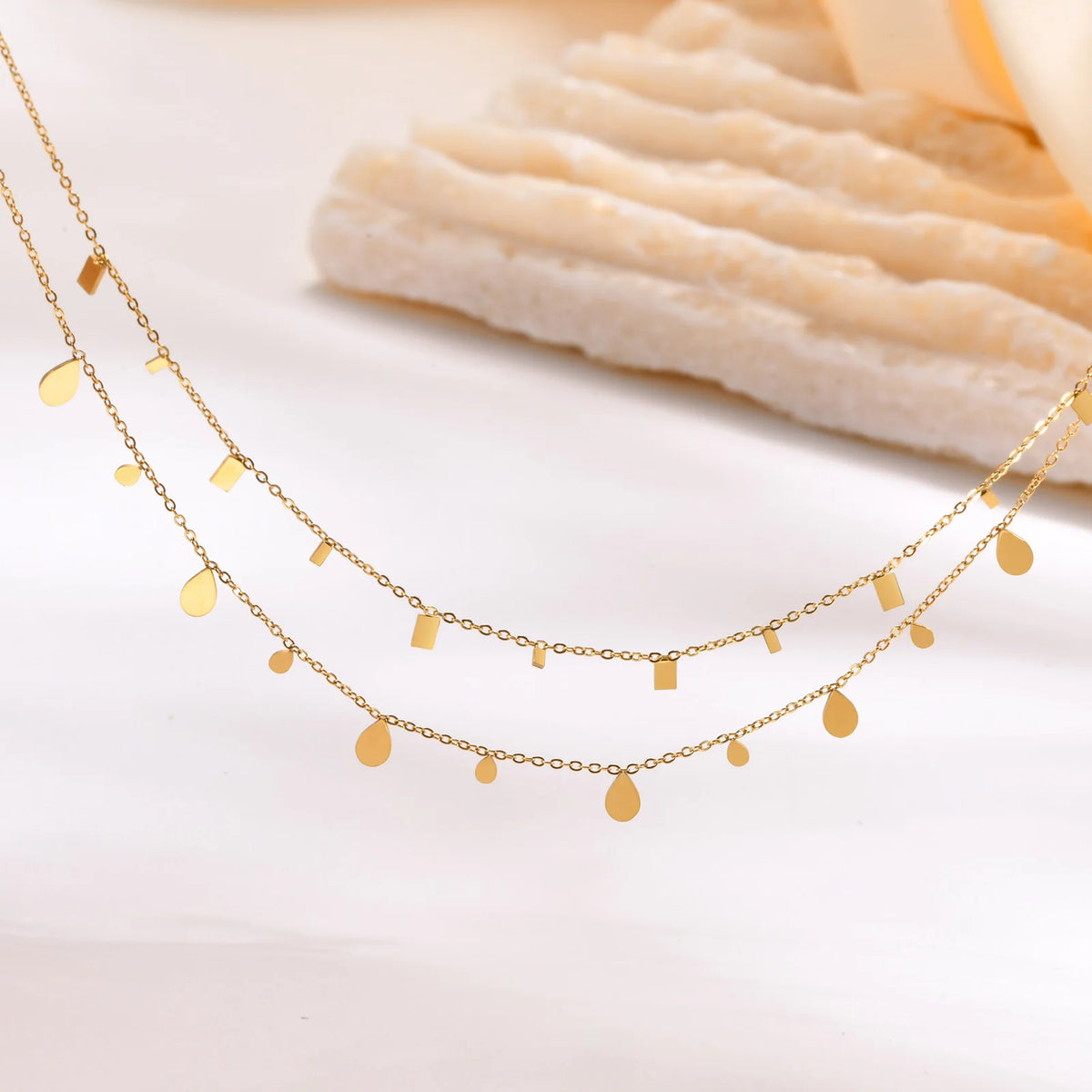 Boho Gold Multilayer Necklace – Geometric Pendants Stainless Steel Multilayer Chain Necklace SPOT
