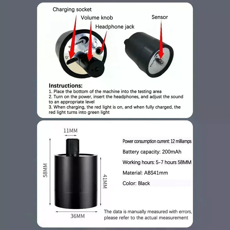 Water Leak Sound Detector for Pipelines – Compact ABS Tool Leak Detector Tool SPOT