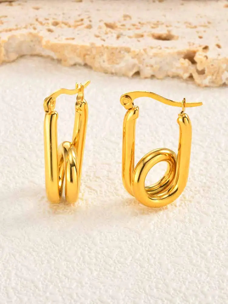 Double Row Paperclip Hoop Earrings – 18K Gold Plated Steel Hoop Earrings SPOT