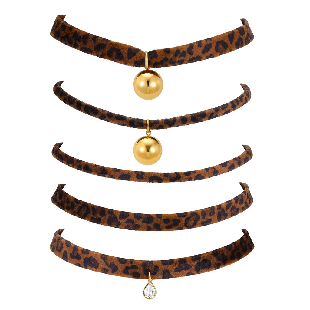 Leopard Print Choker Necklace – Stainless Steel Zirconia Charms Choker Necklace SPOT