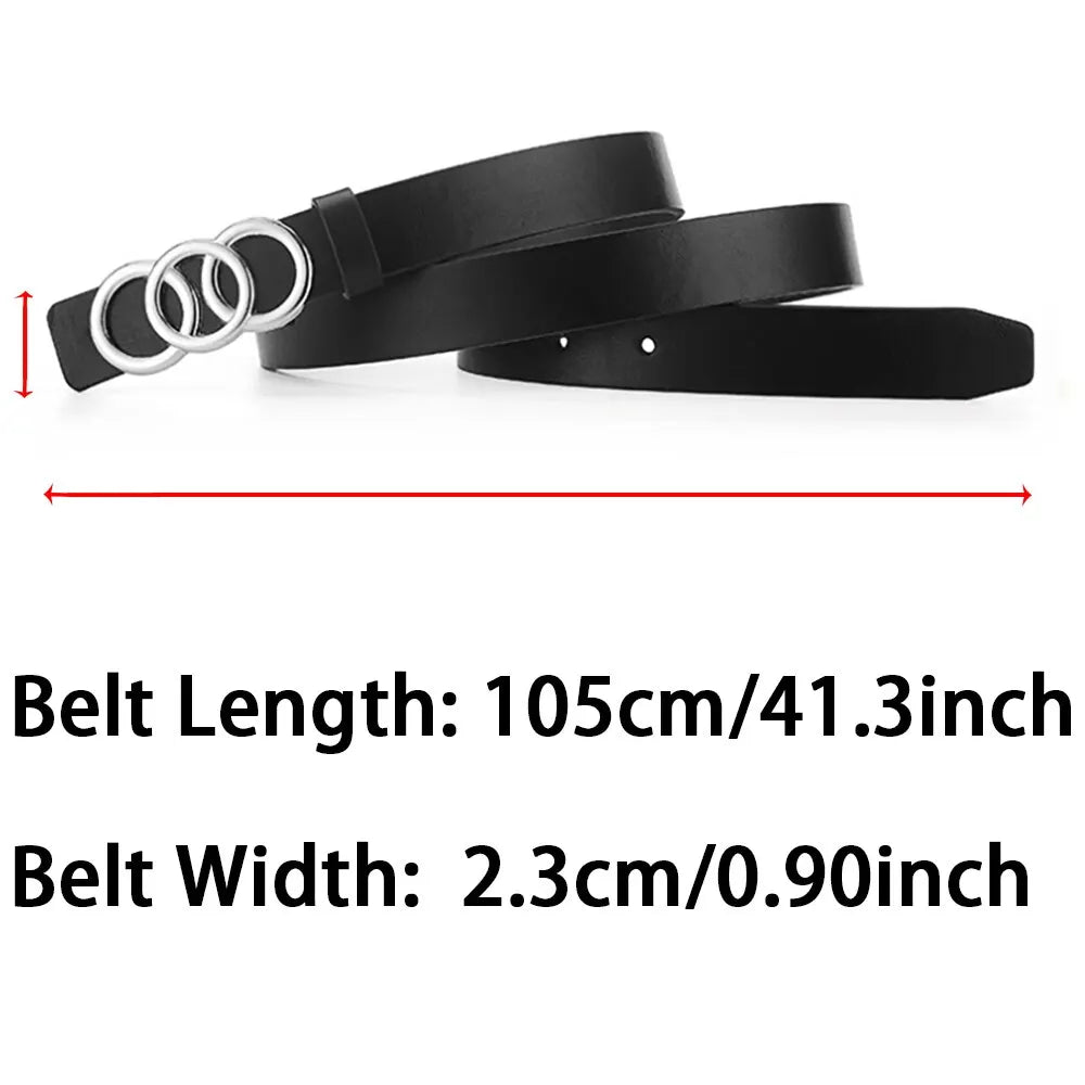 Women's PU Leather Belt – Silver Triple Circle Buckle Women's Fashion Belt SPOT