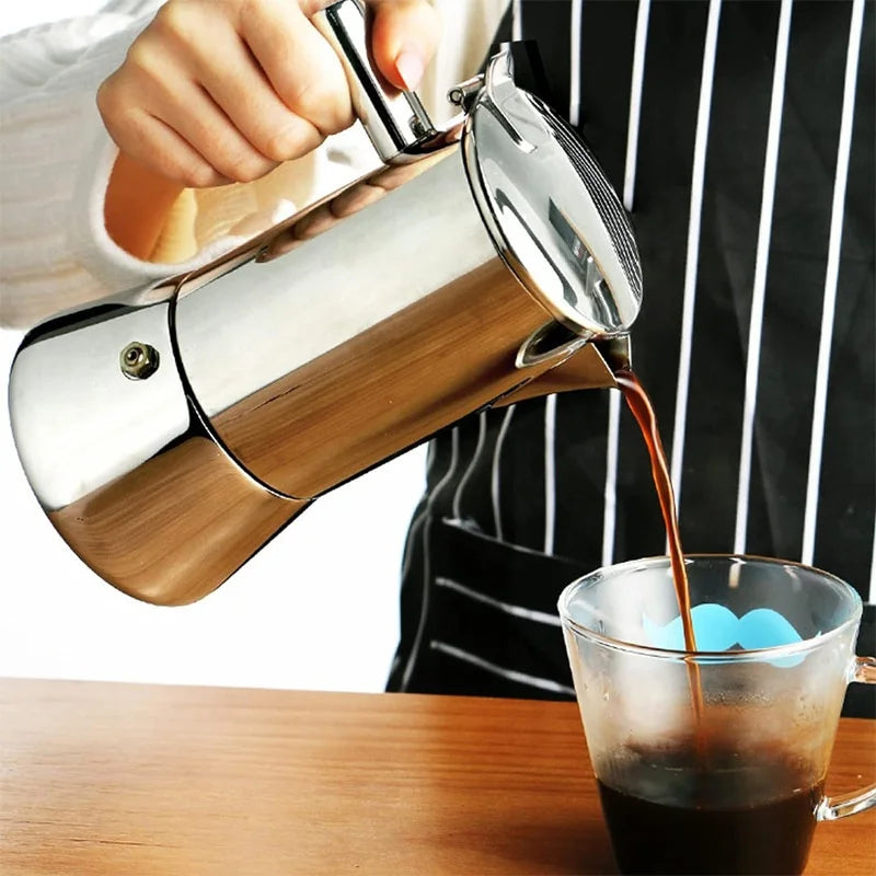 DUTRIEUX Stainless Steel Moka Pot – Induction & Stovetop Moka Coffee Pot SPOT