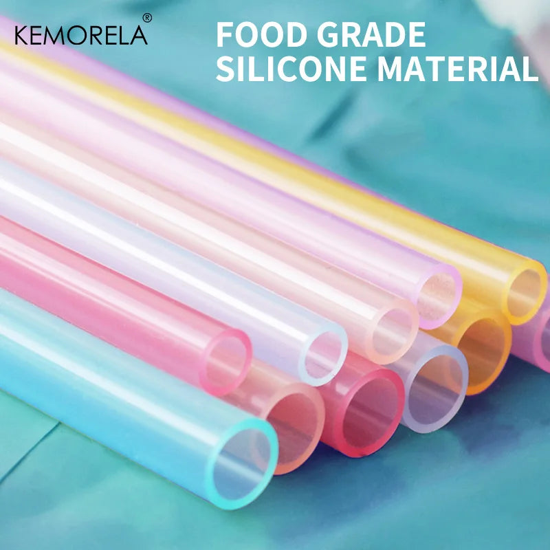 KEMORELA 6-Pack Reusable Silicone Straws with Cleaning Brush Reusable Silicone Straws SPOT
