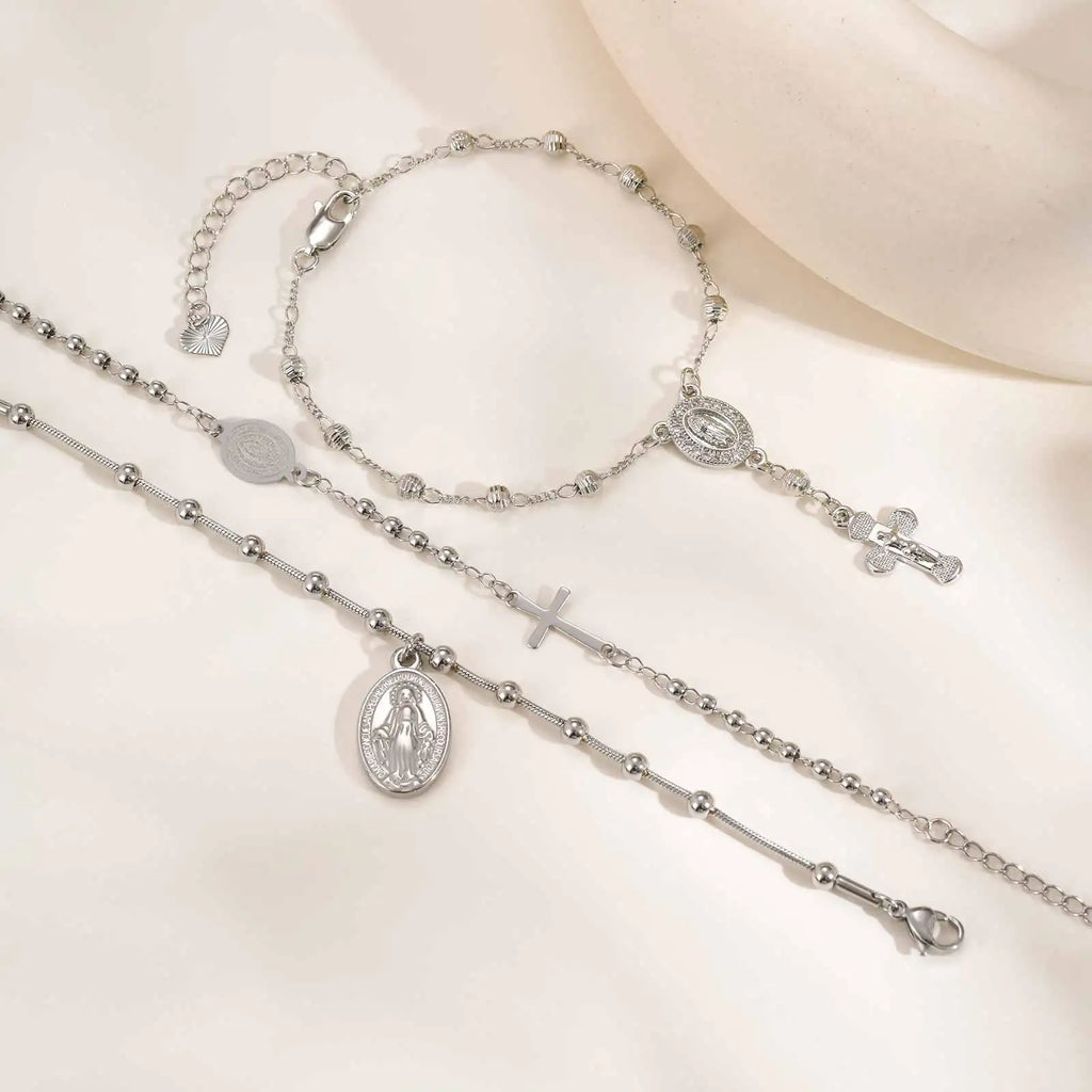 Silver Virgin Mary Rosary Bracelet – Catholic Cross Gift Religious Bracelet SPOT