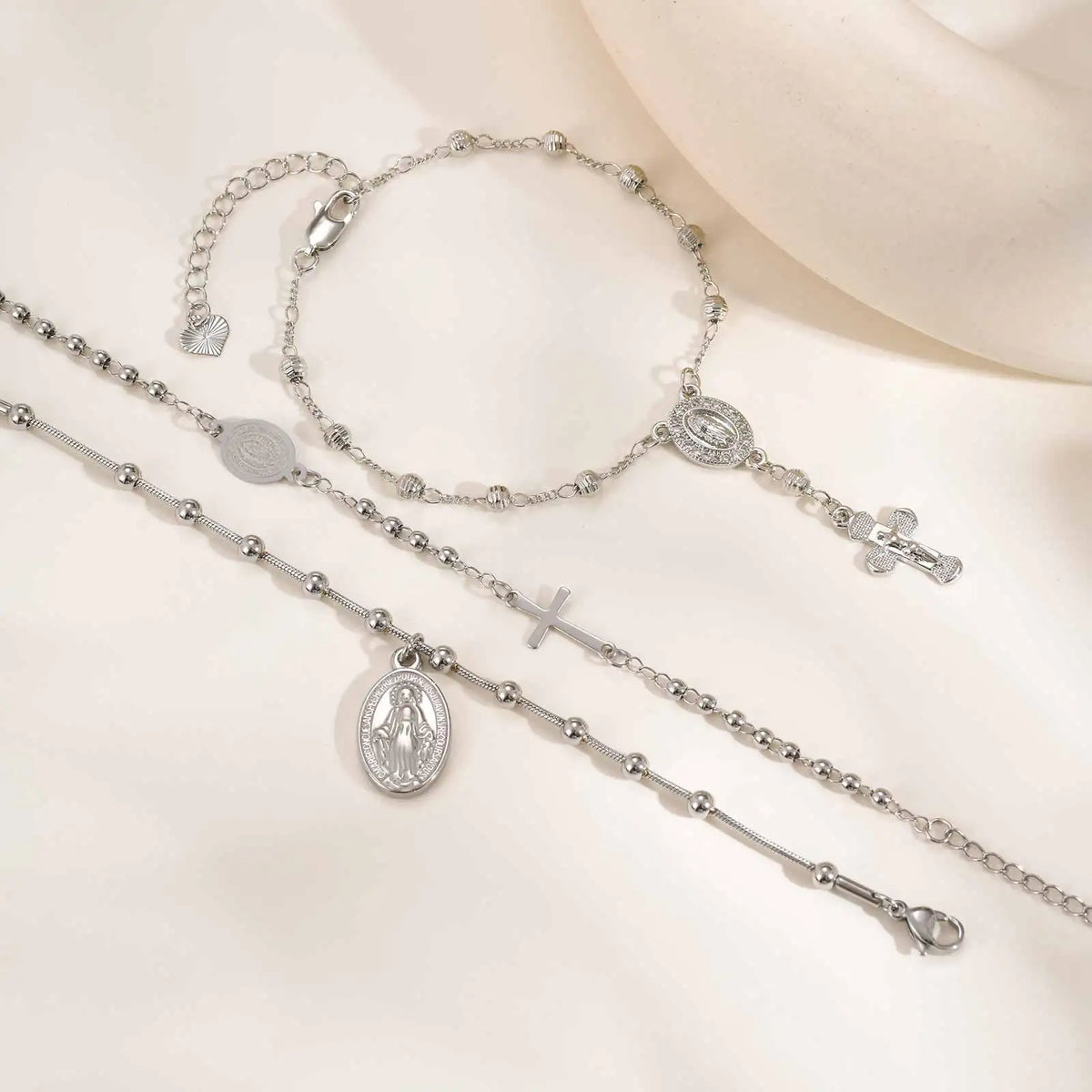 Silver Virgin Mary Rosary Bracelet – Catholic Cross Gift Religious Bracelet SPOT