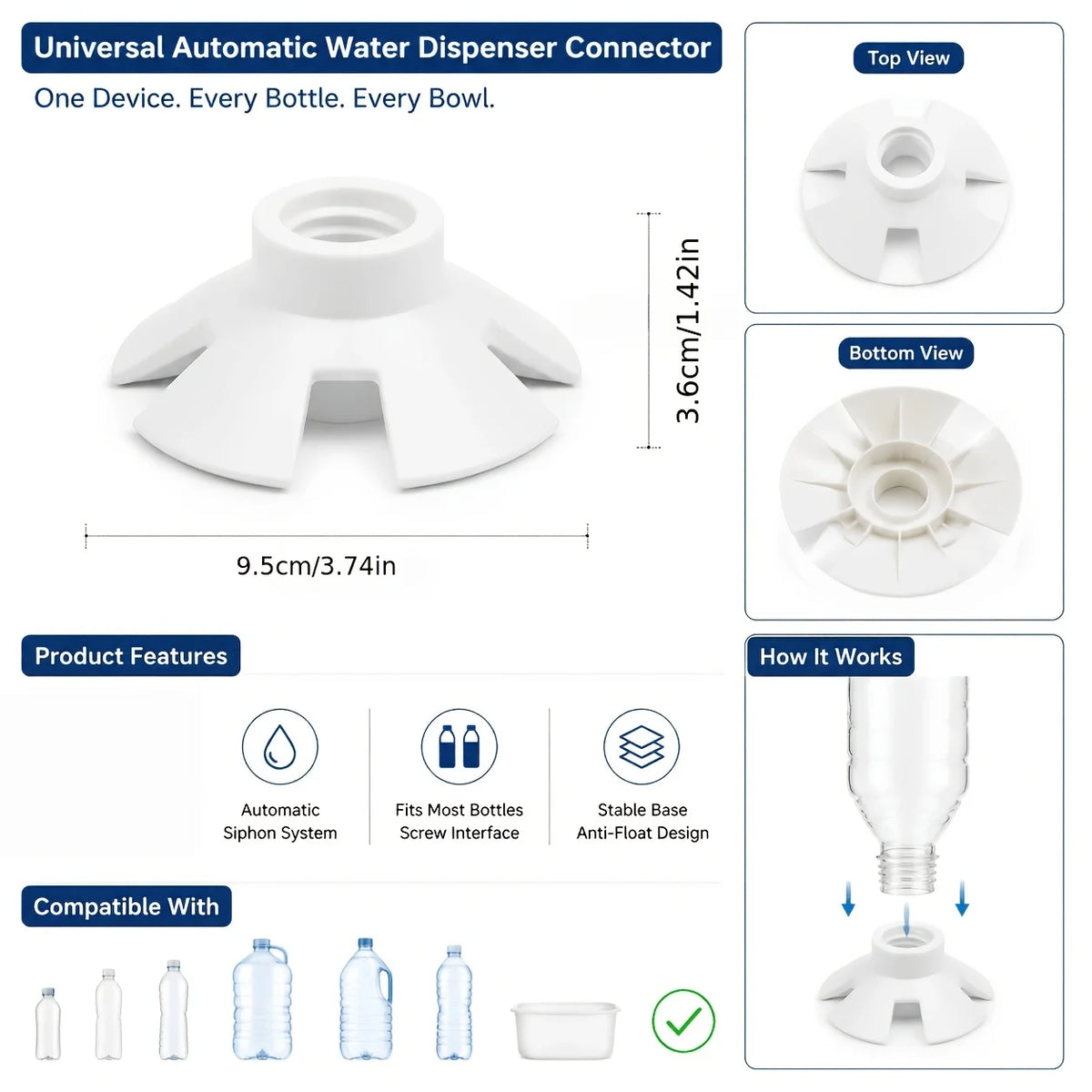3D Printed Universal Pet Water Dispenser Bottle Adapter Cap Pet Water Adapter SPOT