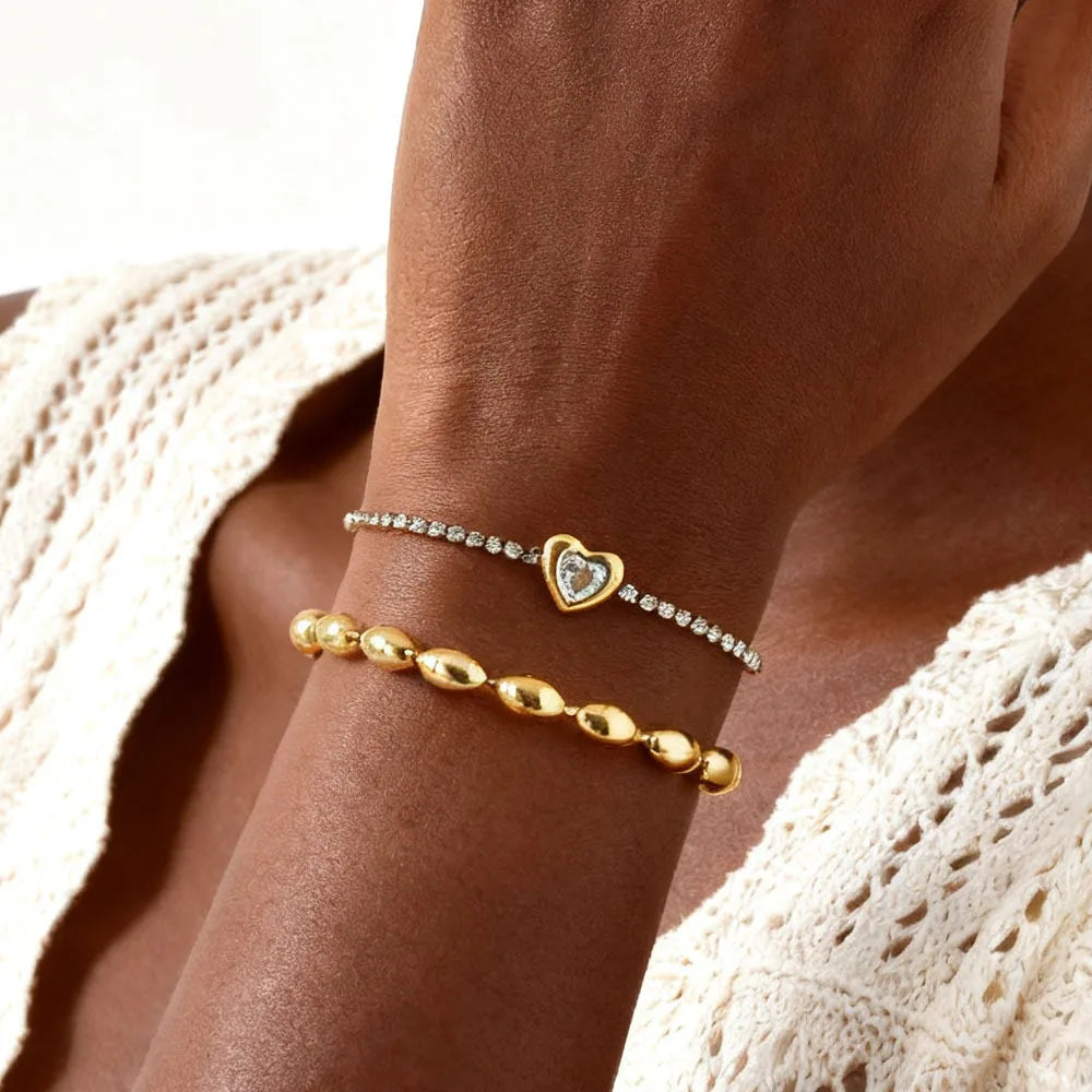 Meaeguet Heart Rhinestone Beaded Layered Bracelet – Waterproof Fashion Bracelet SPOT