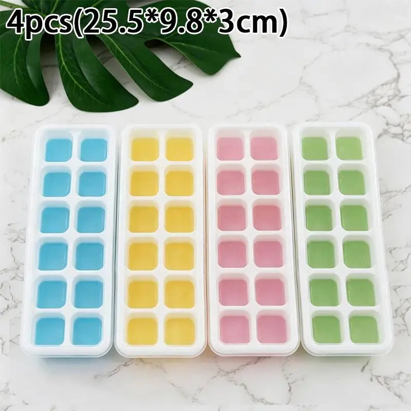 Silicone Ice Cube Trays with Lid – 4 Pack, 14 Cavities Each Silicone Ice Tray SPOT A 4PCS