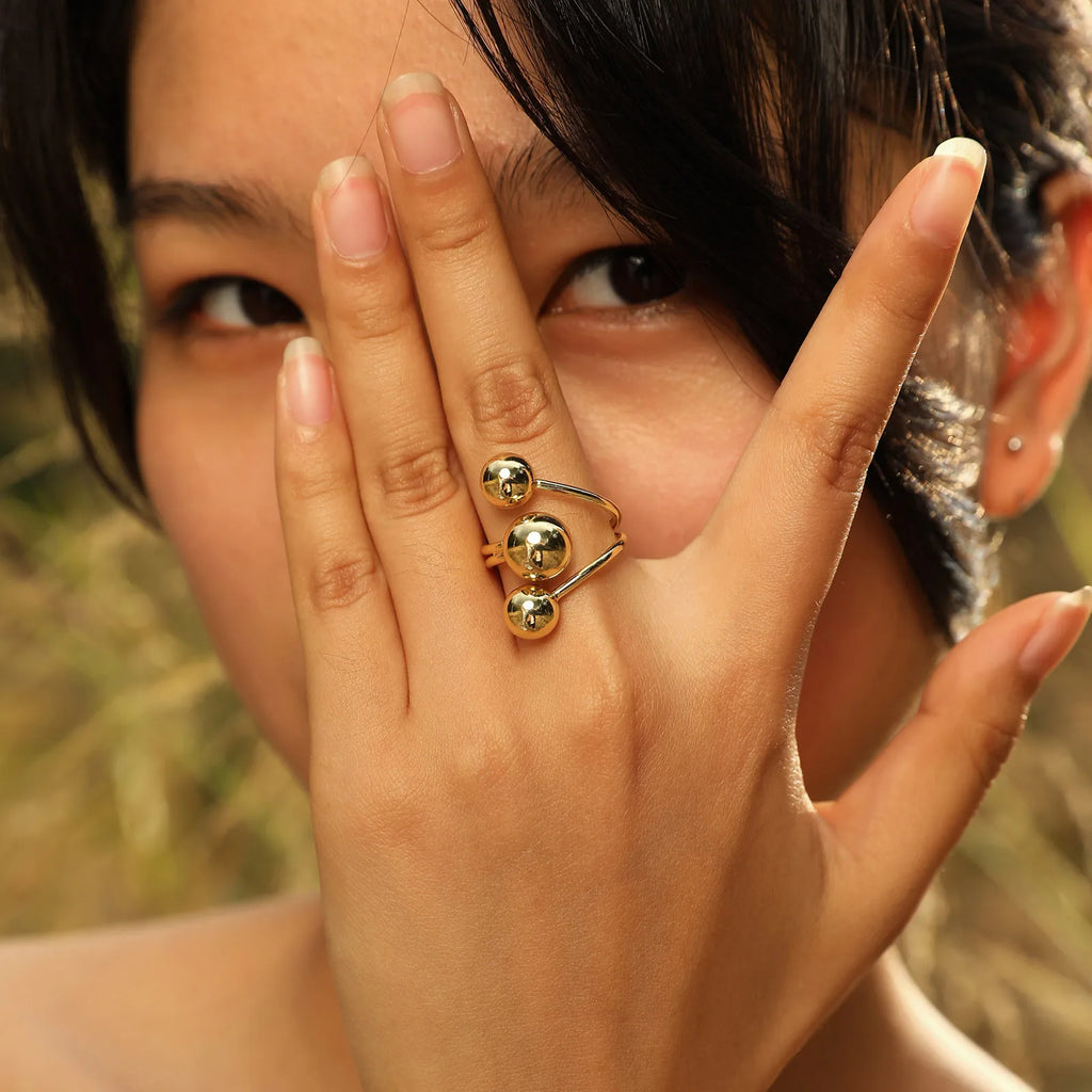 Meaeguet 18K Gold Beaded Ball Open Statement Ring for Women Fashion Statement Ring SPOT