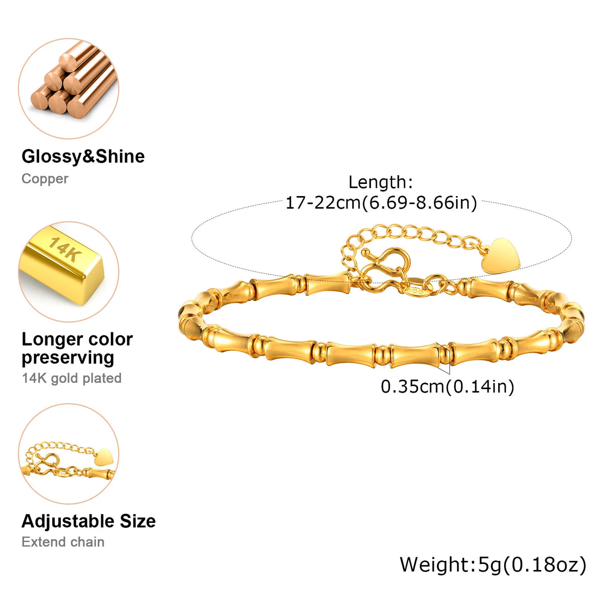 Meaeguet Bamboo Link Bracelet – Gold Stainless Steel Women Link Chain Bracelet SPOT