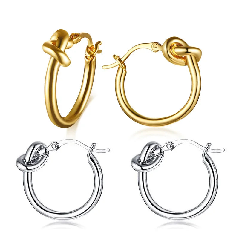 Knot Huggie Hoop Earrings – Minimalist Stainless Steel Hoops Huggie Hoop Earrings SPOT