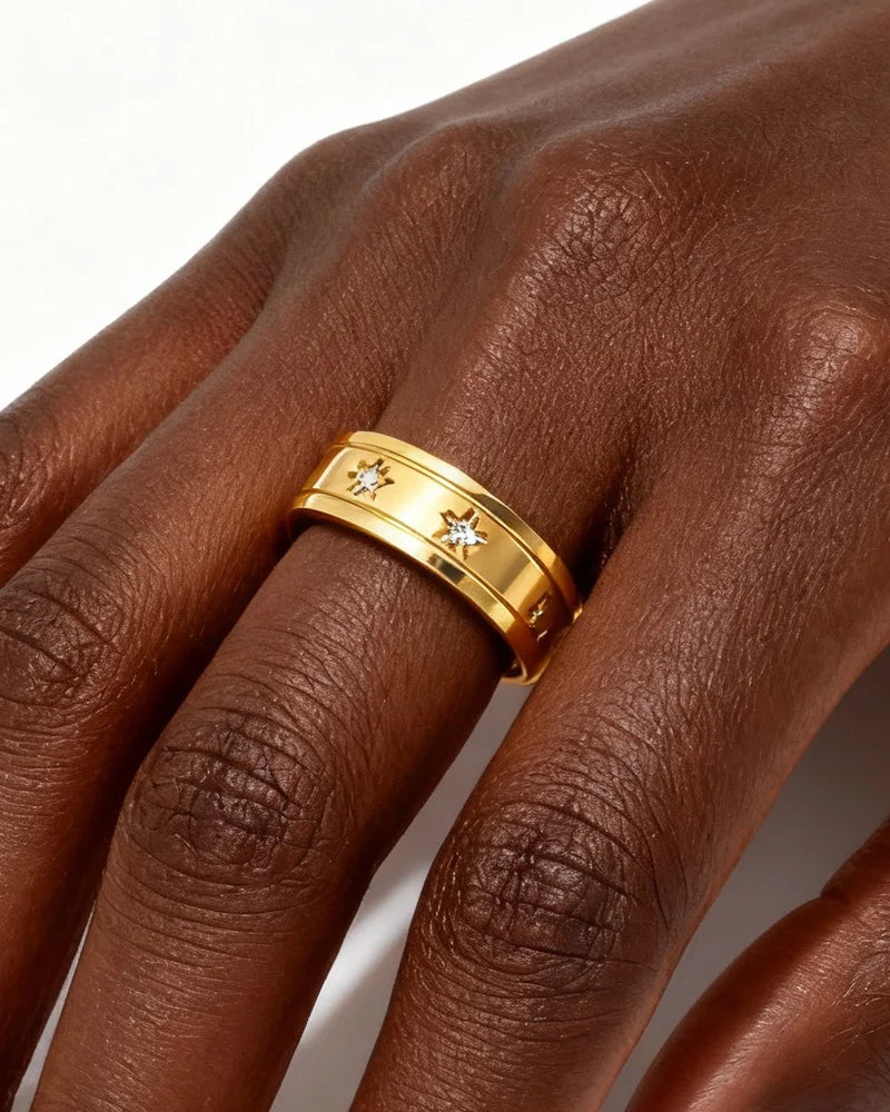 Zircon Star Ring for Women – 18K Gold Stainless Steel Waterproof Fashion Ring SPOT US Size 08