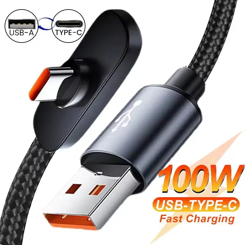 100W USB-C Fast Charging Cable 90° Elbow – PD Game Cable USB-C Charging Cable SPOT