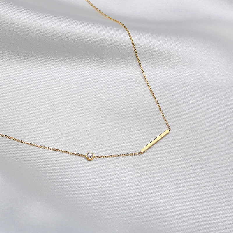 Dainty Skinny Bar Cross Necklace – Minimal Layering Jewelry Bar Pendant Necklace SPOT