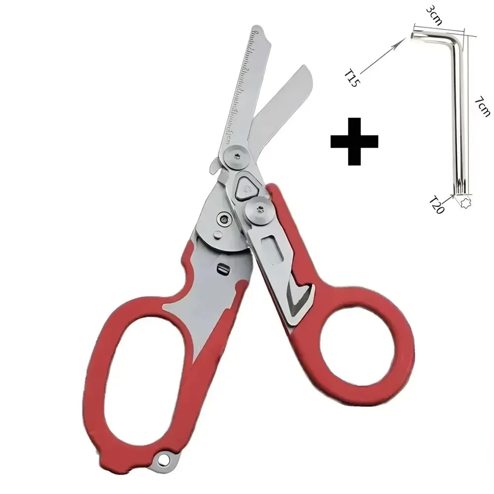Tactical Folding Scissors Window Breaker Outdoor Survival Tool Tactical Multi-Tool SPOT Red