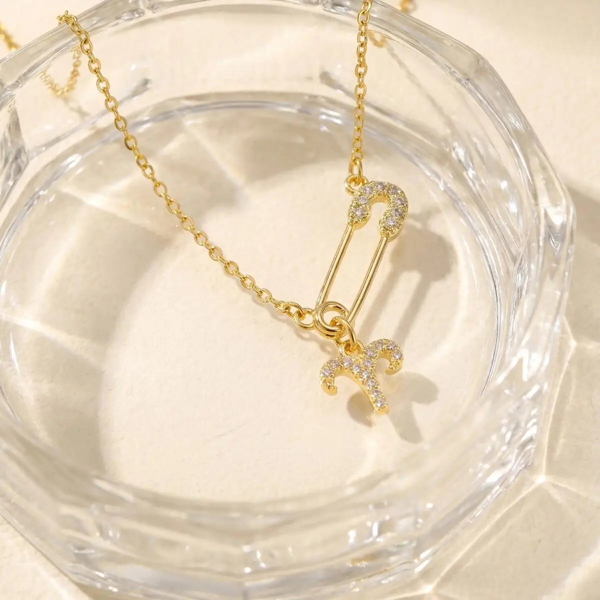 Zodiac CZ Pendant Necklace – Gold Plated Stainless Steel Pendant Necklace SPOT