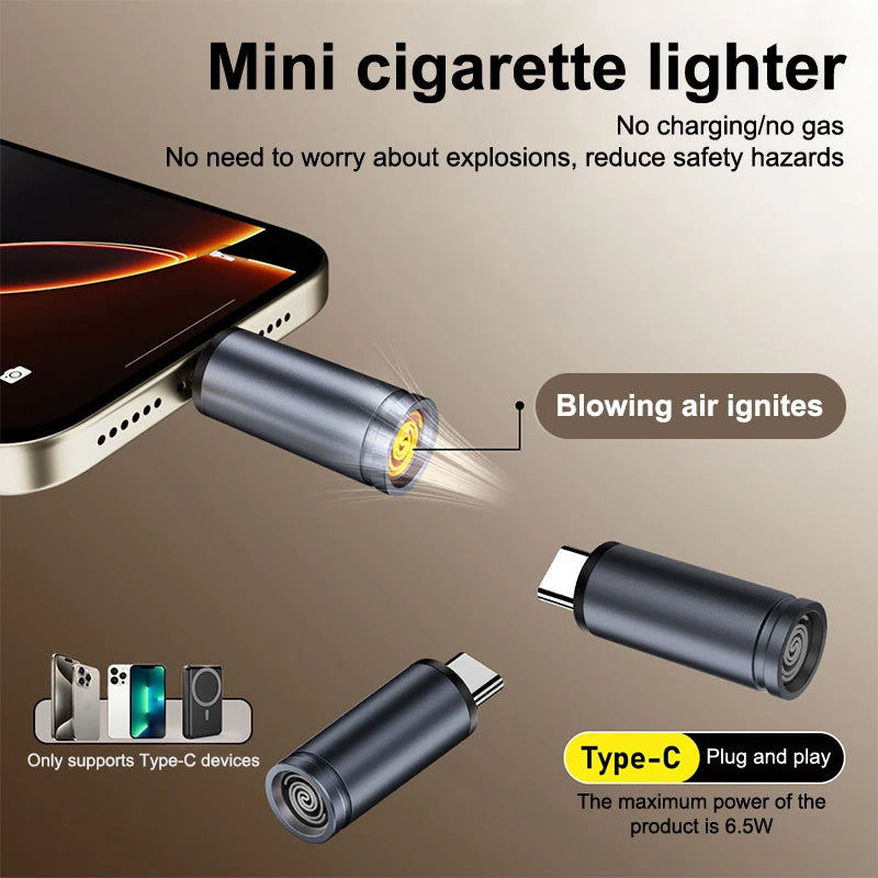 USB Type-C Mini Flameless Lighter – Blow-to-Ignite Auto Shut-Off Flameless USB Lighter SPOT
