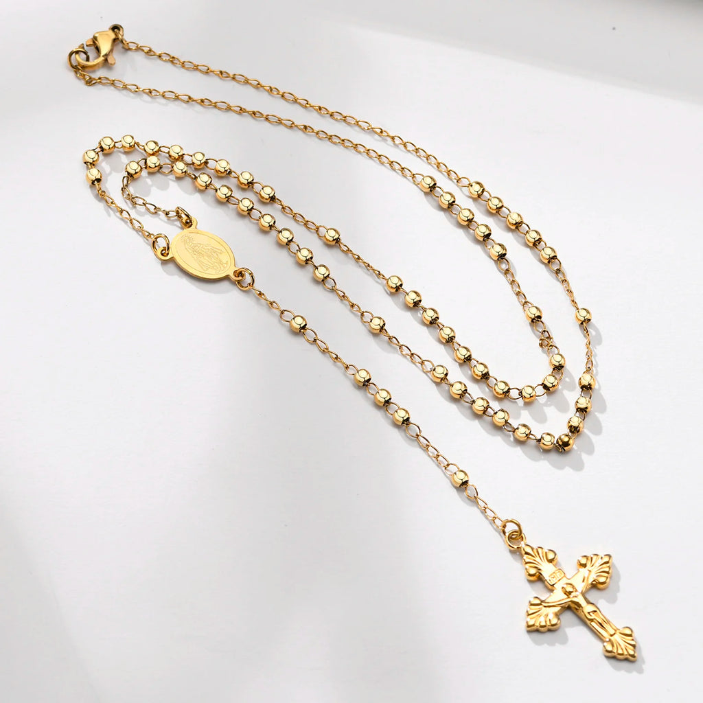 Rosary Bead Cross Necklace – St. Benedict & Guadalupe Pendant Pendant Necklace SPOT