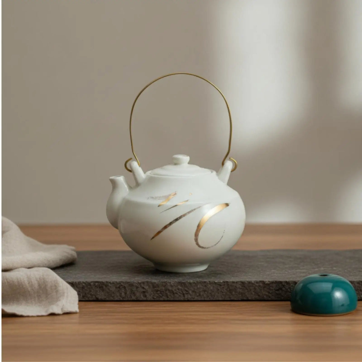 Decorative Ceramic Teapot Glazed Finish & Metal Accents – Display Decorative Teapot SPOT
