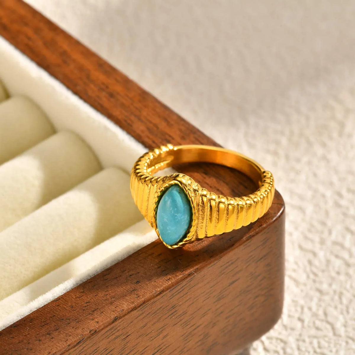 Women's Gold Turquoise Stone Ring – Waterproof Stainless Steel Fashion Ring SPOT