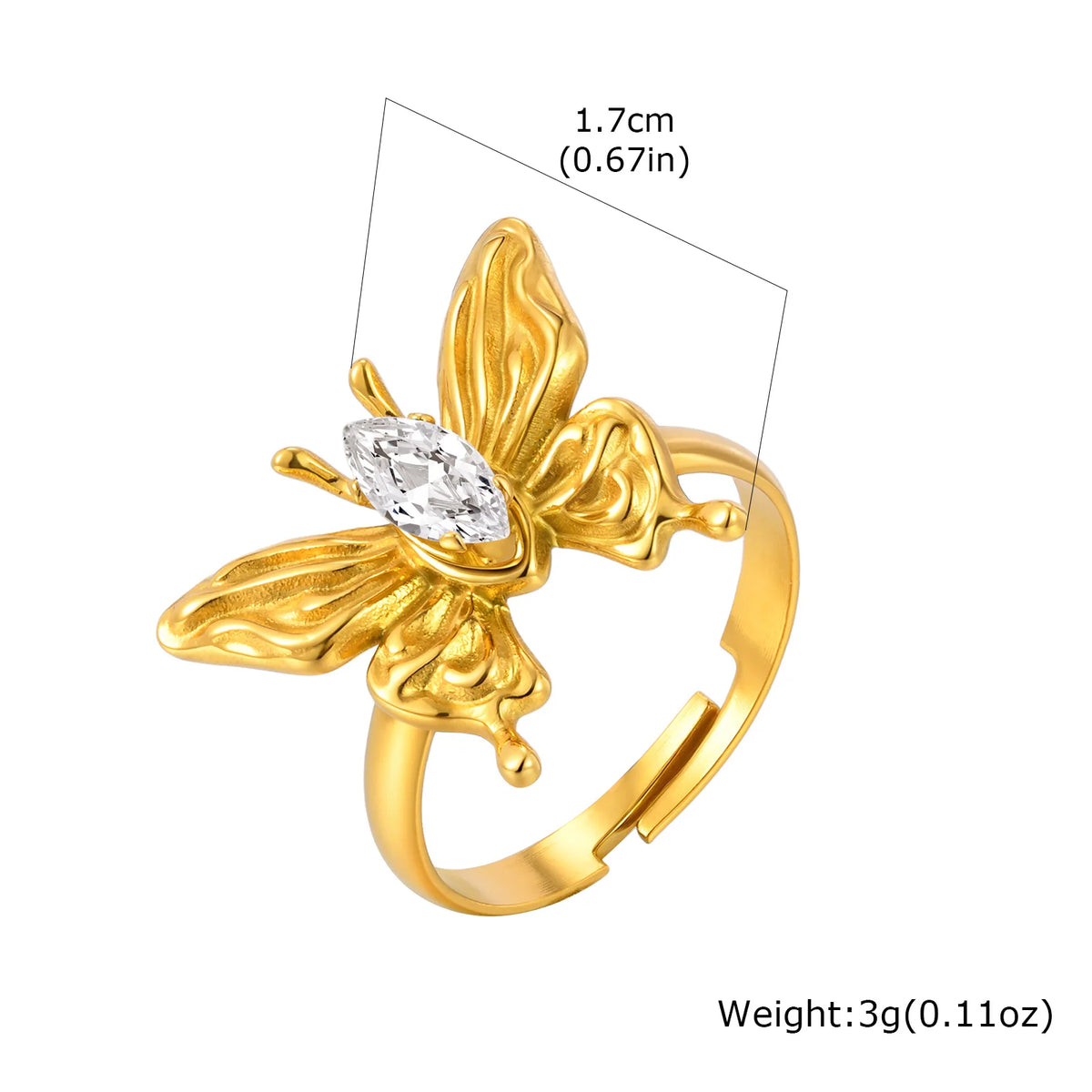 Y2K Hollow Butterfly Ring – 18K Gold Plated Adjustable Band Fashion Statement Ring SPOT RC-897G