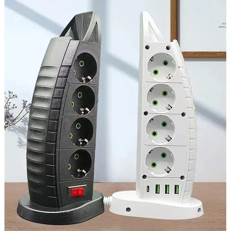 Vertical Tower Power Strip – 4 EU Outlets, 3 USB + USB-C Tower Power Strip SPOT