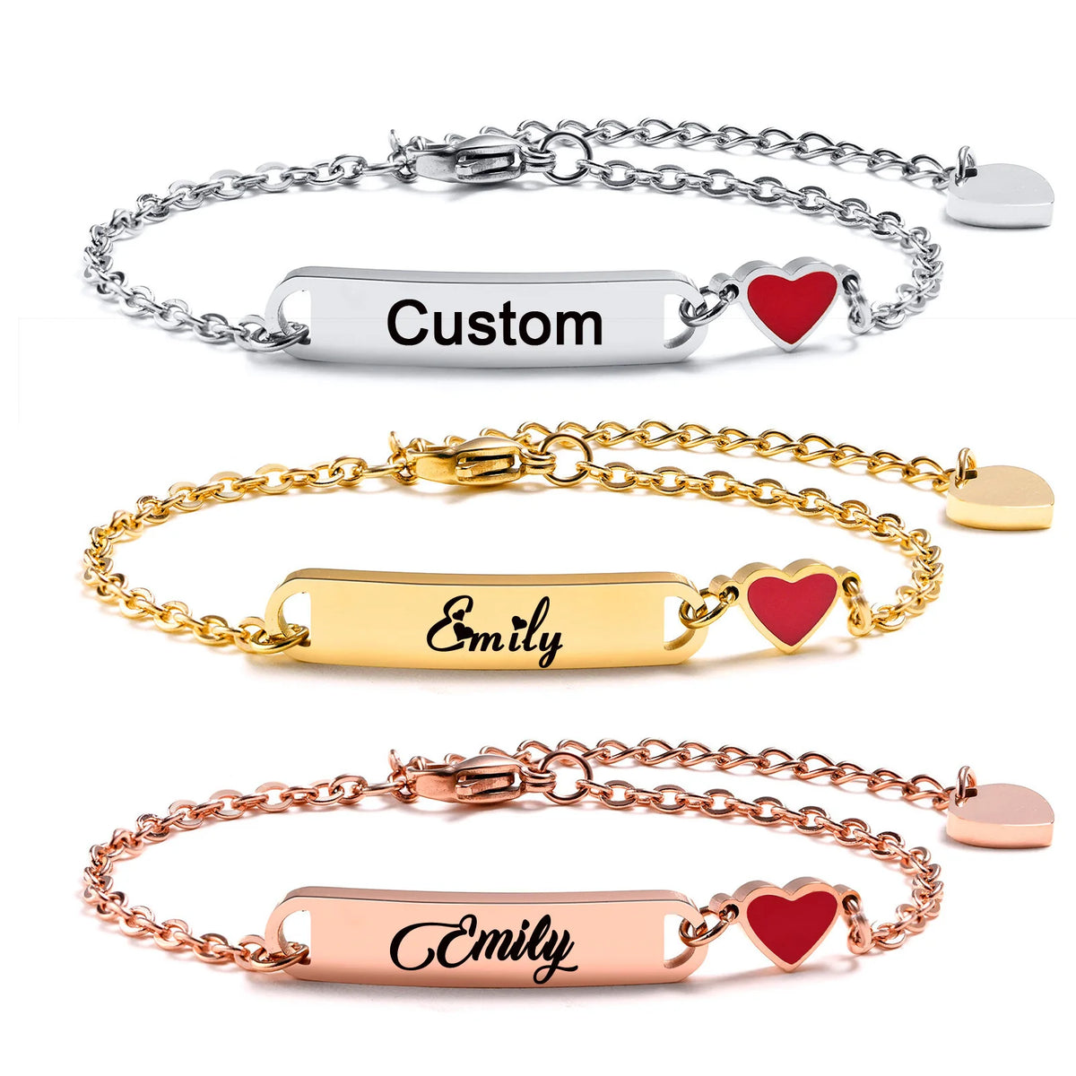 Personalized Heart Bracelet – Engraved Name & Date, Stainless Steel Personalized Bracelet SPOT