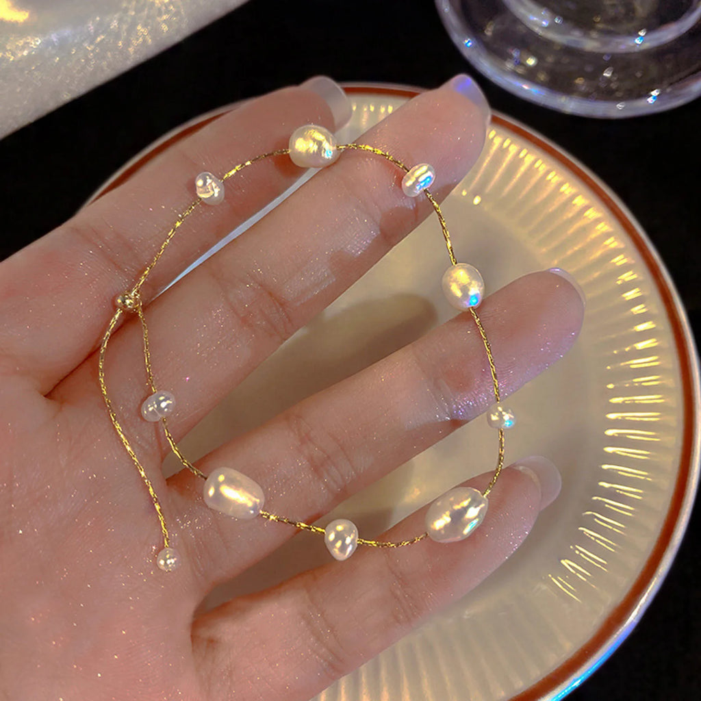 Dainty Pearl Bead Gold Chain Bracelet – Elegant Women's Gift Pearl Chain Bracelet SPOT
