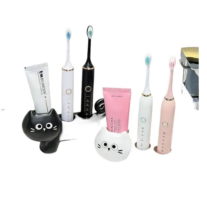 Black Cat Ceramic Toothbrush Holder – 3-Slot, Non-Slip Base Toothbrush Holder SPOT