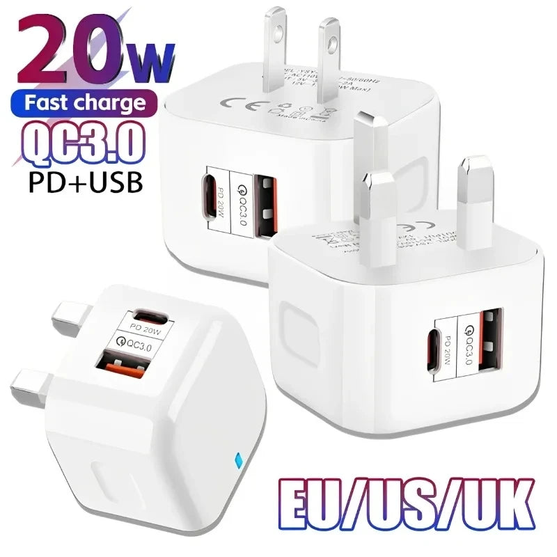 20W Dual Port USB-C PD Fast Wall Charger – EU/US/UK Plug USB-C Wall Charger SPOT