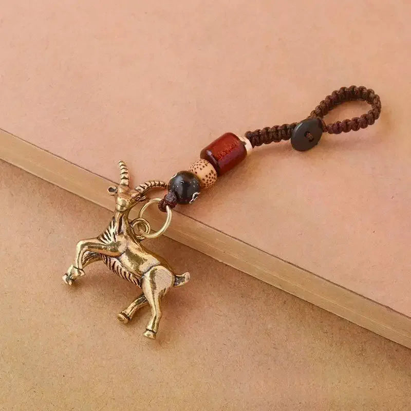 Brass Chinese Zodiac Goat Keychain – Antique Copper Pendant Keychain Pendant SPOT