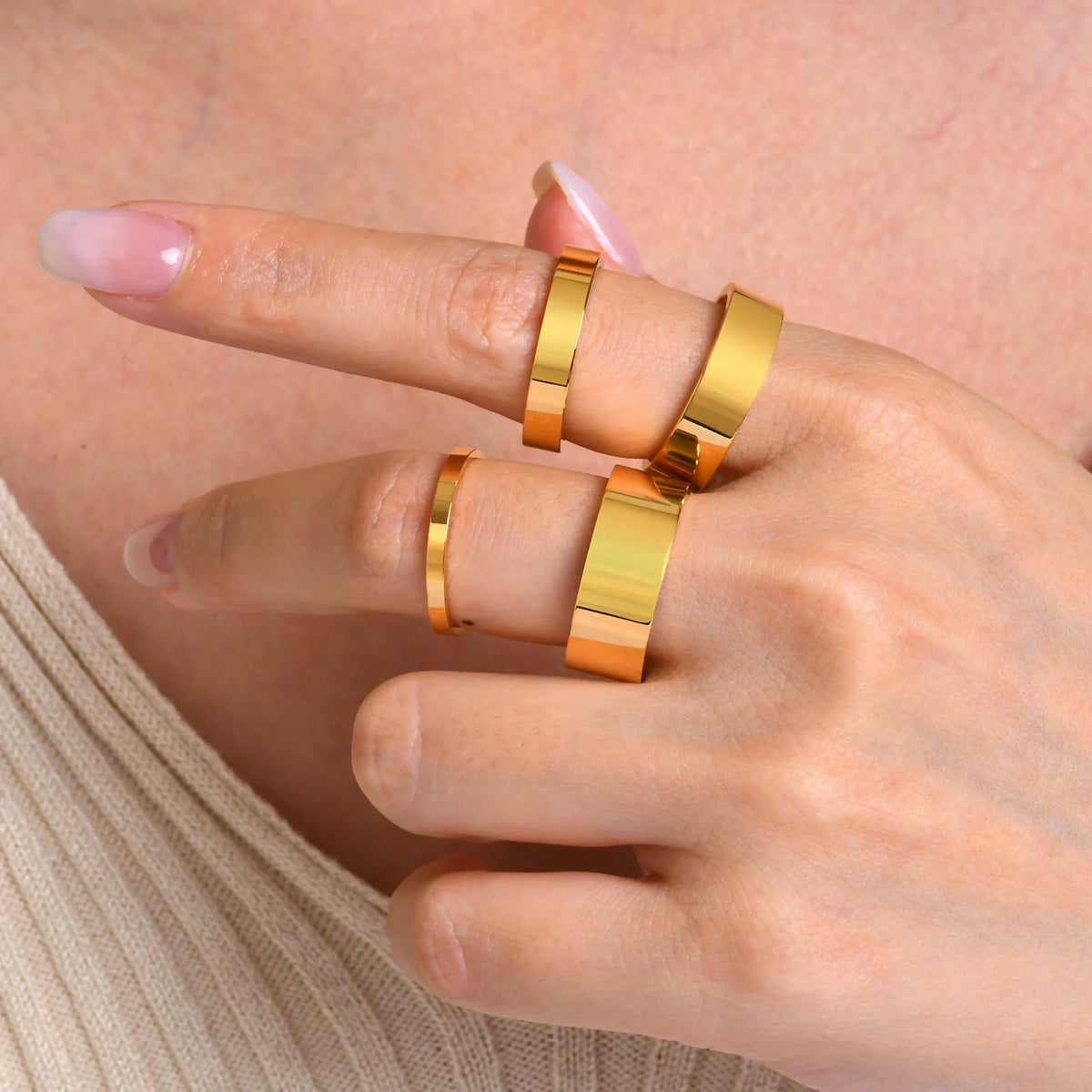18K Gold Plated Stainless Steel Ring – Plain Wedding Band 2–8mm Wedding Band Ring SPOT 8mm Silver Color US size 5