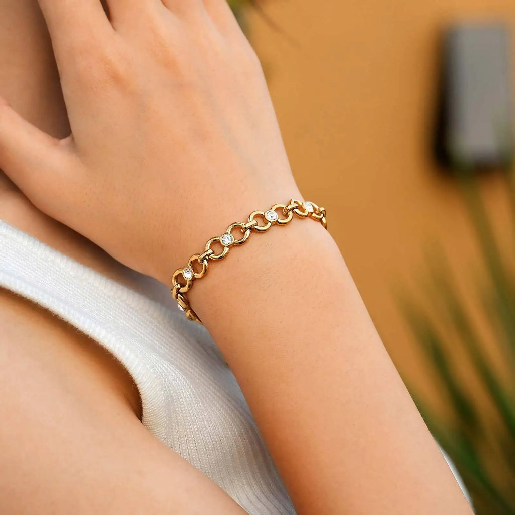 Meaeguet Zircon Chunky Link Bracelet – 18K PVD Gold Plated Chain Link Bracelet SPOT