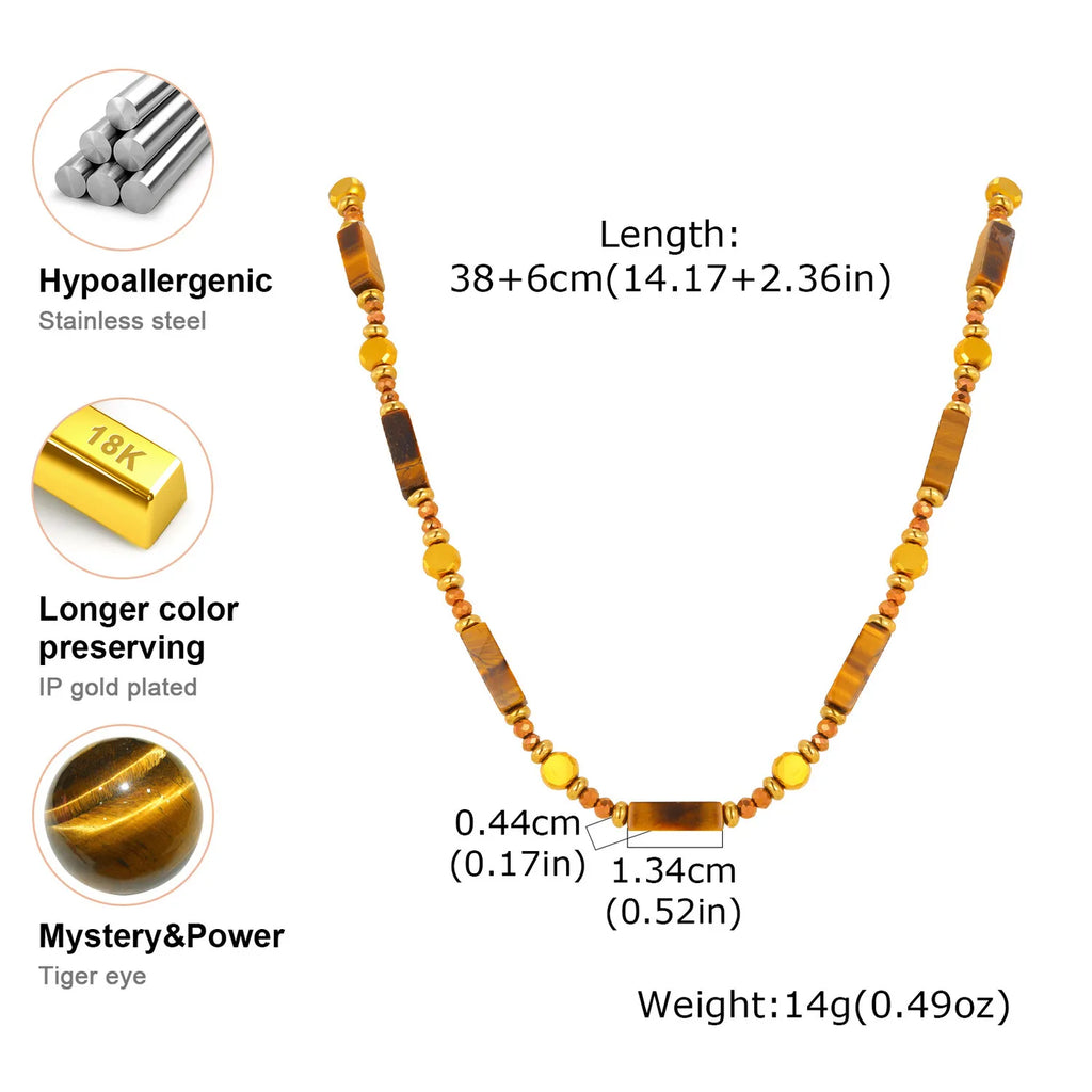 Natural Tiger Eye Boho Pendant Necklace – Layered Collarbone Pendant Necklace SPOT