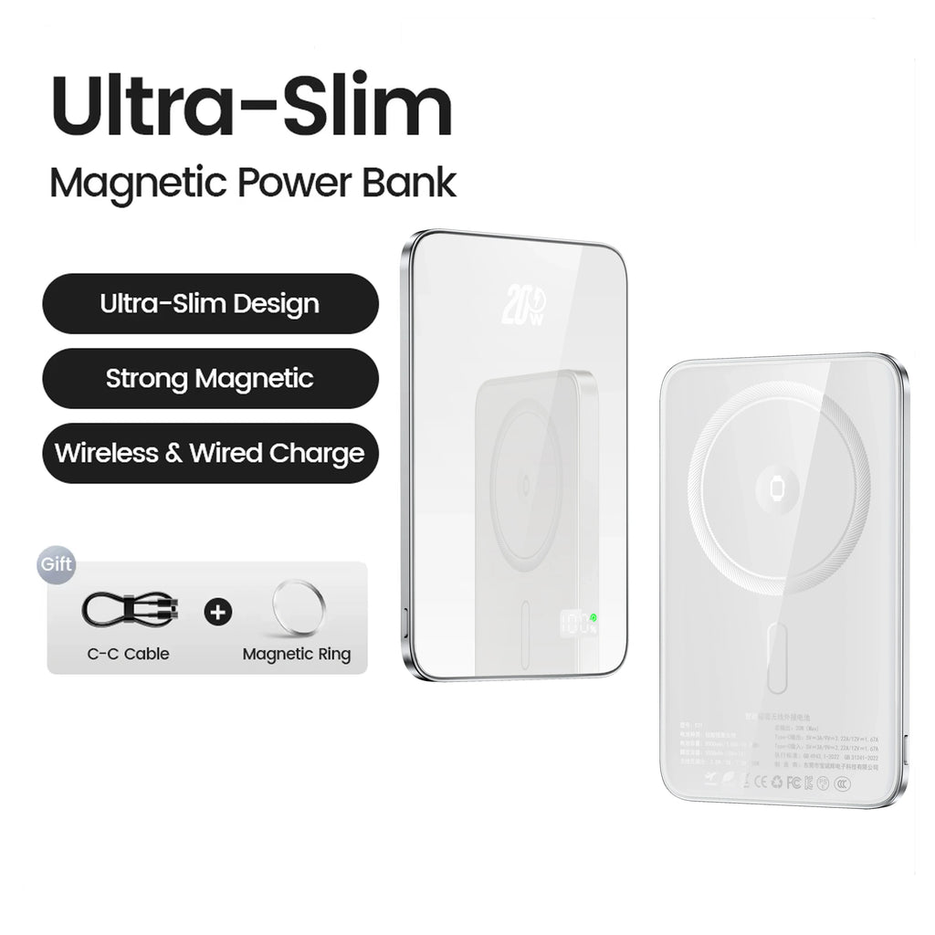 10000mAh Magnetic Wireless Power Bank 20W – MagSafe iPhone Wireless Power Bank SPOT White 10000mAh