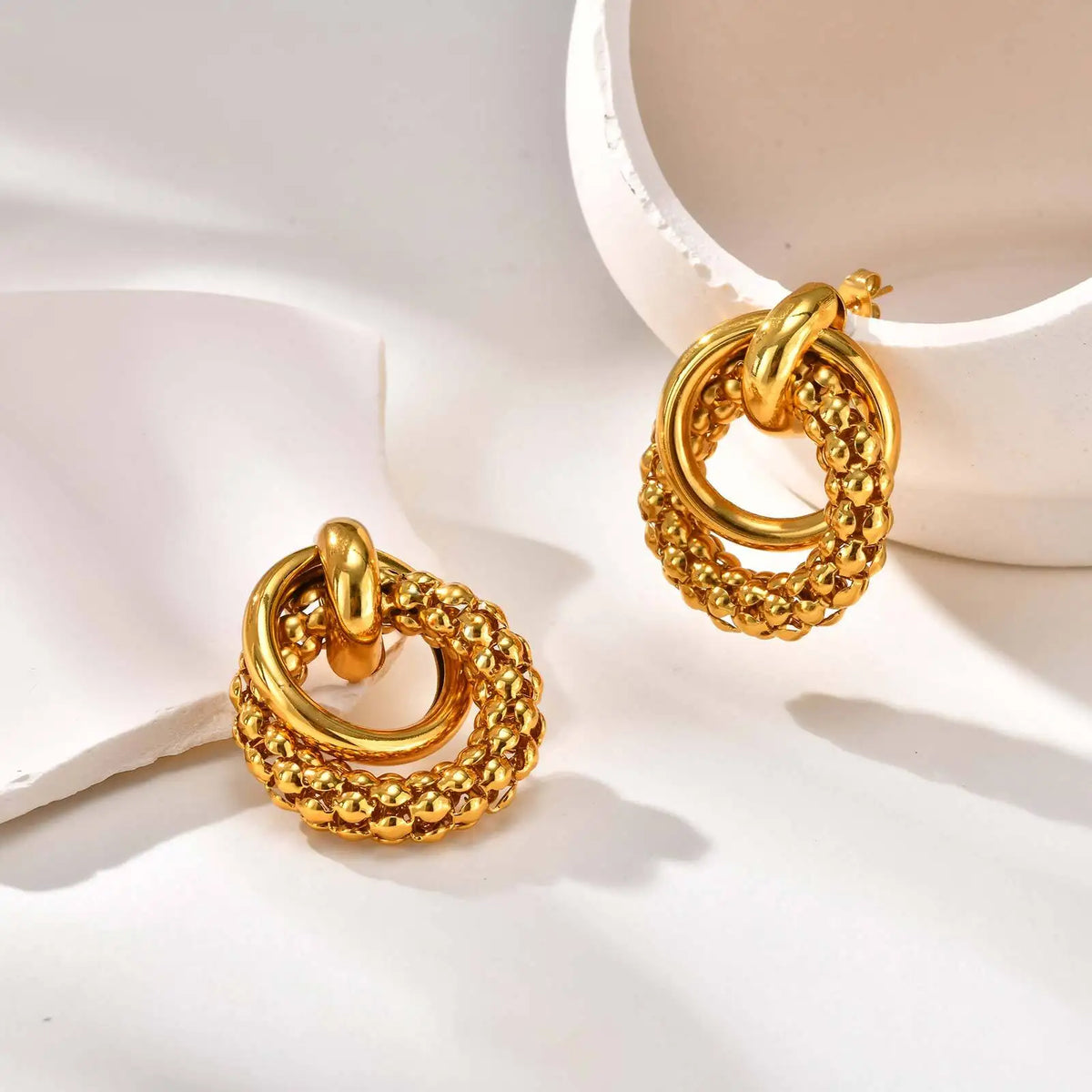 Geometric Circle Twist Gold Stud Earrings – Waterproof Stud Earrings SPOT