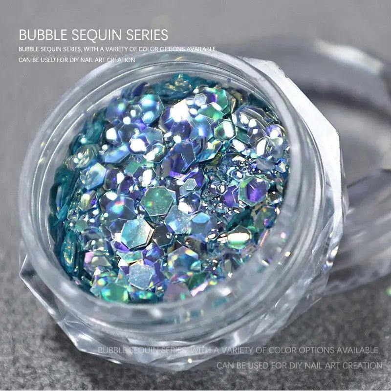 Bubble Nail Glitter Jar – Mixed Sequins & Hexagonal Glitter Nail Art Glitter SPOT